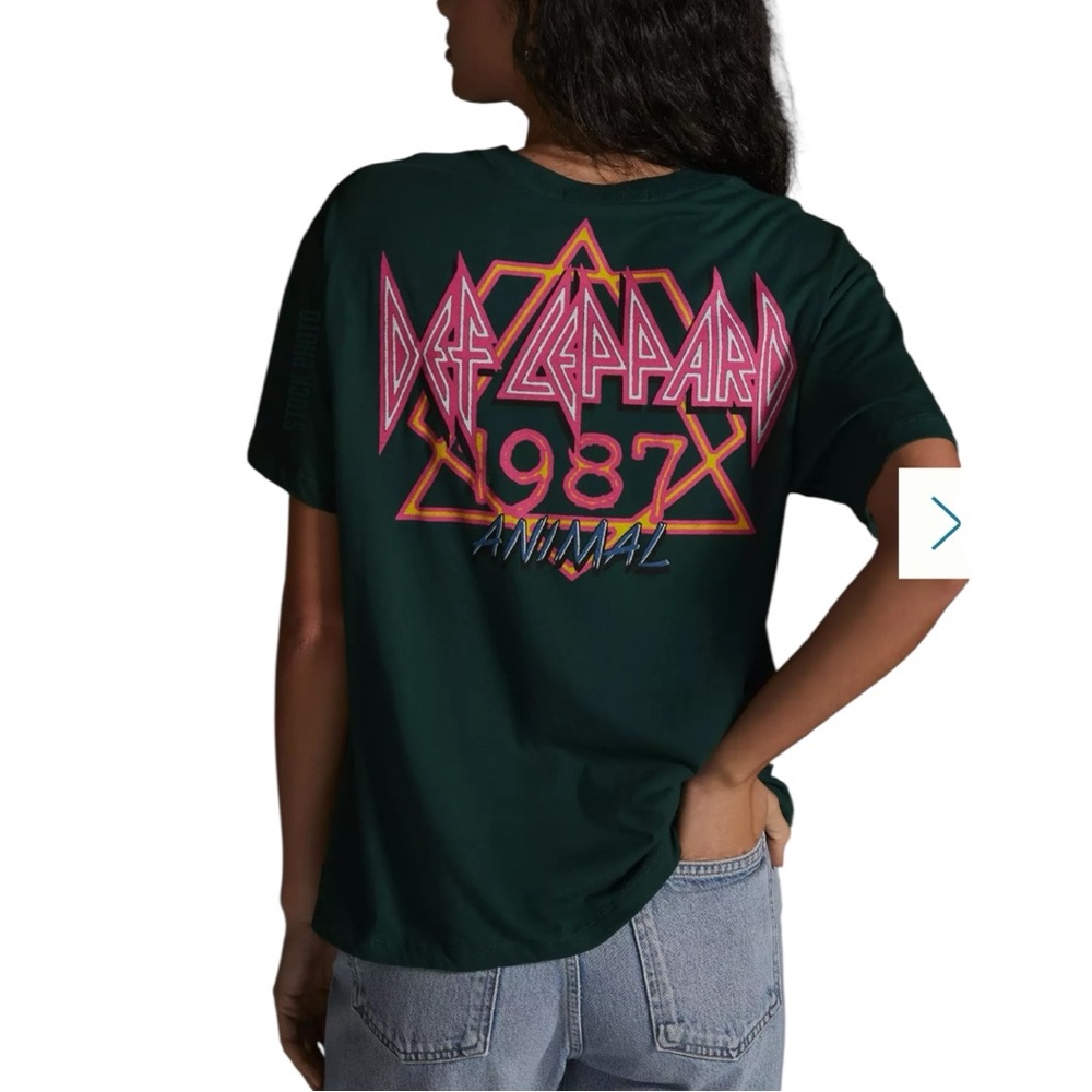 Letluv Def Leppard 1987 Graphic Tee Anthropologie Green Women's XS Made in USA - Picture 3 of 10